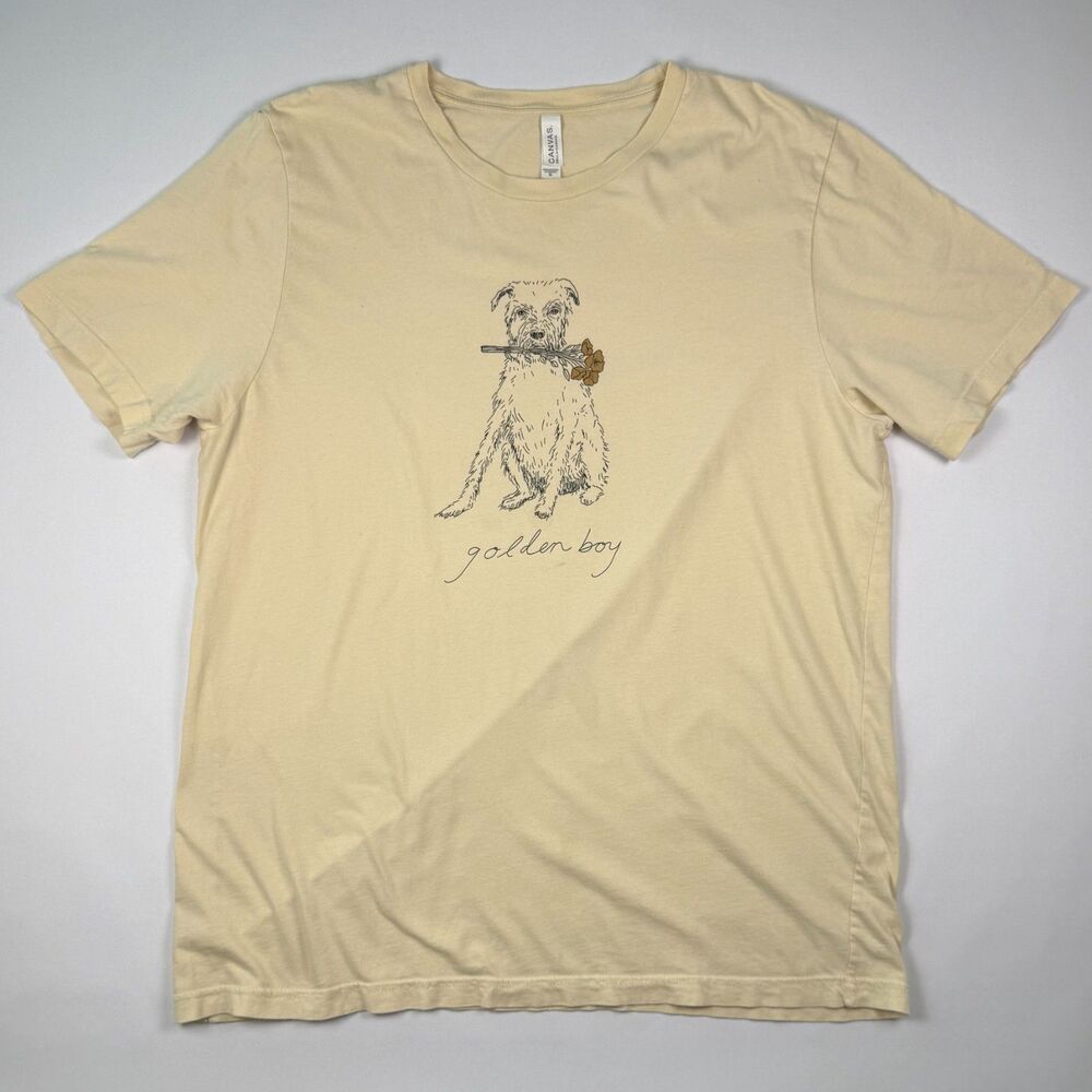 Golden Boy Dog Graphic T-Shirt XL Cream Indie Band Concert Tee